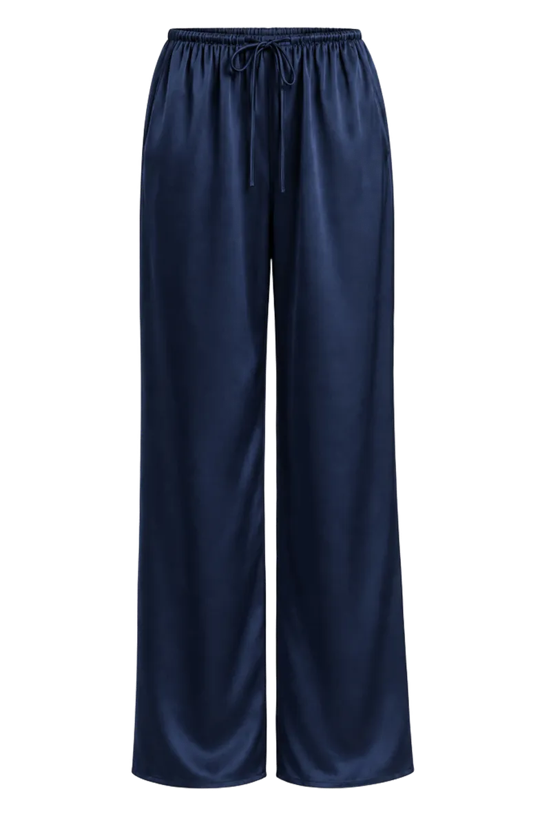 Eclipse Washable Silk Drawstring Pant in Navy