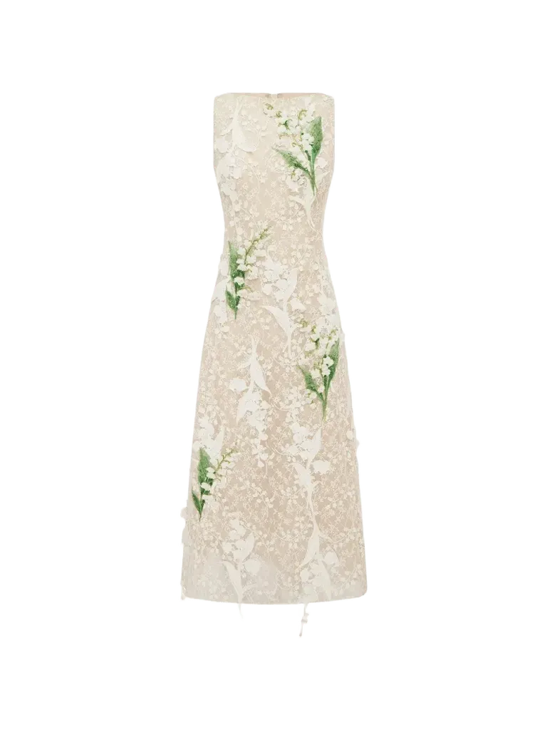 Leo Lin Cleo floral-appliqué lace midi dress