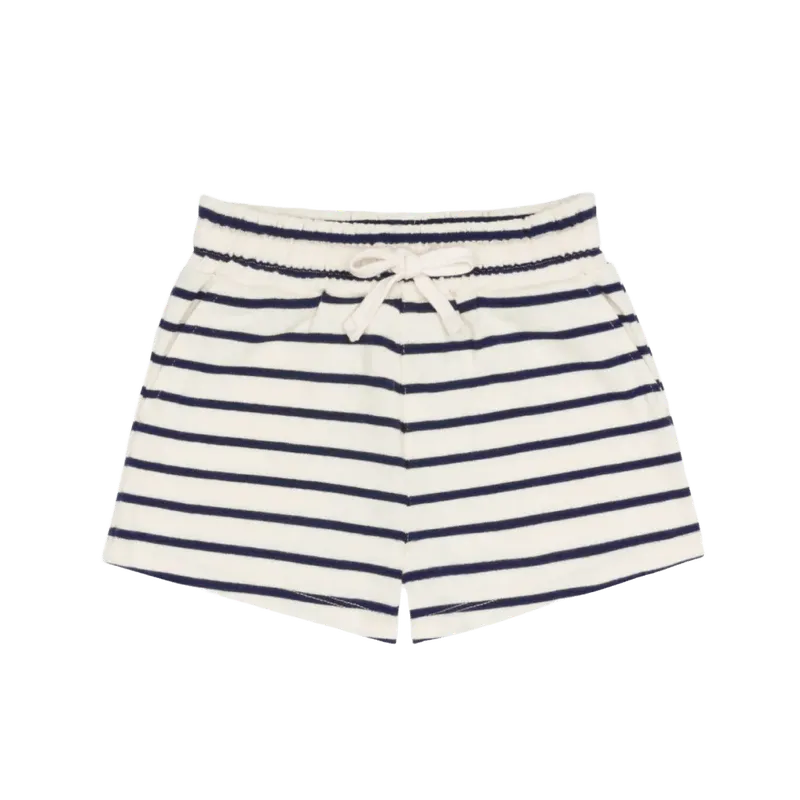 unisex cream and navy stripe short