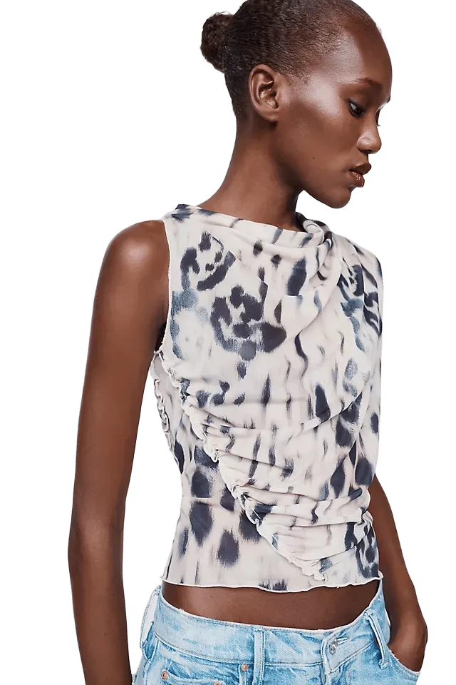ESTHE Printed Gathered Sheer Top