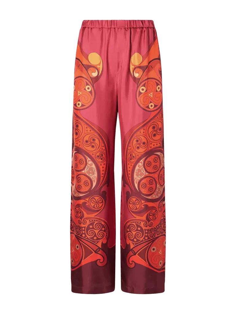 Club printed silk-twill wide-leg pants