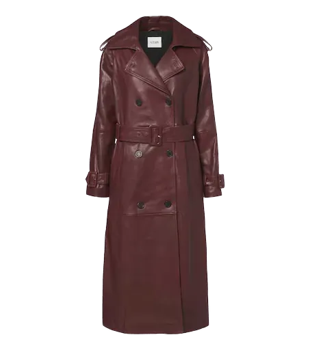 Noorah belted double-breasted leather coat