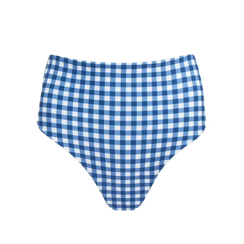 Women's Navy Picnic Gingham High Waisted Bikini Bottom