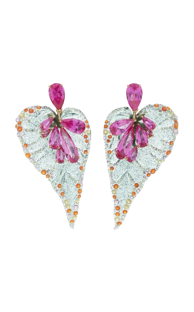Spirulina Begonia 18K Yellow Gold Vermeil Sapphire and Gem Earrings