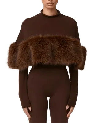 Knit Faux Fur Cape Top
