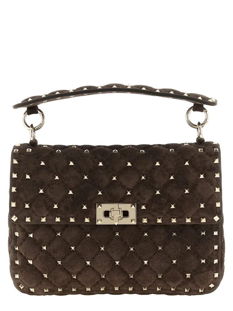 Valentino Garavani Rockstud Spike Shoulder Bag — Brown