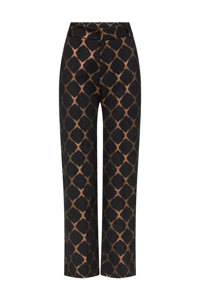 Yoshitomo Mosaic silk trousers — Black and gold