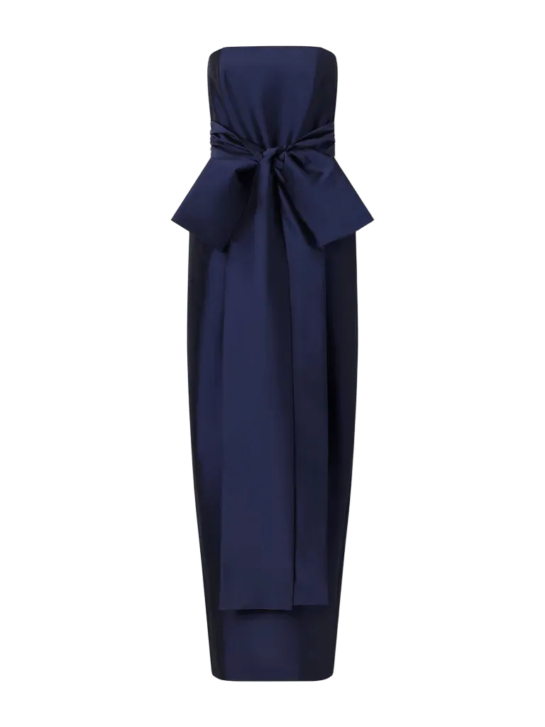Lina strapless bow-detailed taffeta gown