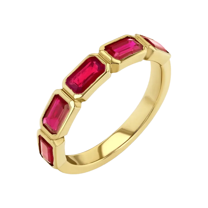 Ruby Emerald Cut Bezel Set Band