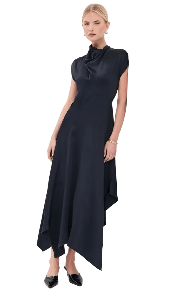 High Neck Draped Midi Dress