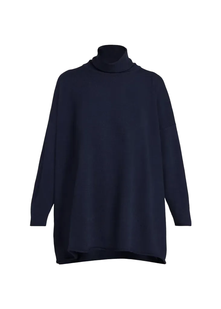 Cashmere A-Line Scrunch Neck Sweater - Long Length