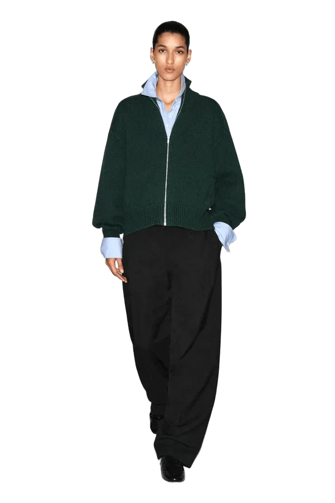 ROUNDED WOOL MOCK-NECK ZIP-UP JACKET