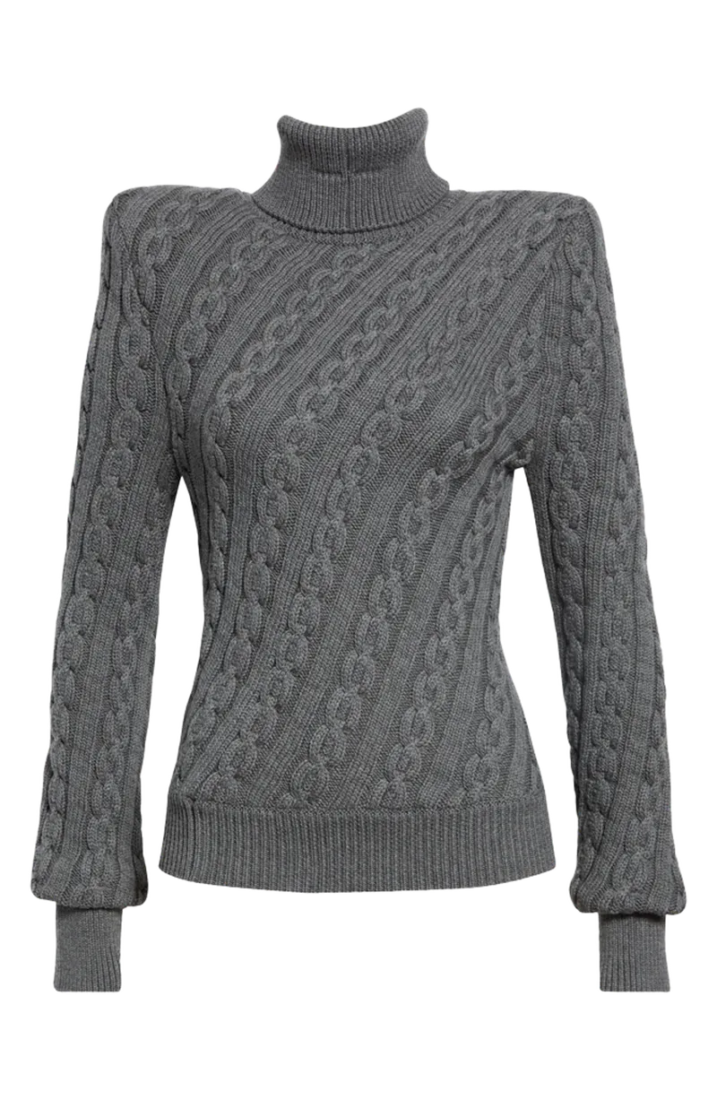 Jacqueline Twist Knit Wool Turtleneck Sweater