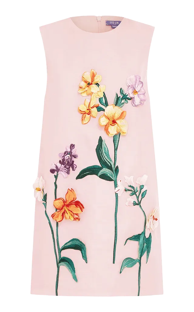 Yvonne Embroidered Linen-Silk Mini Dress