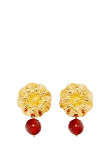 Daisy pearl earrings - Gold & Red