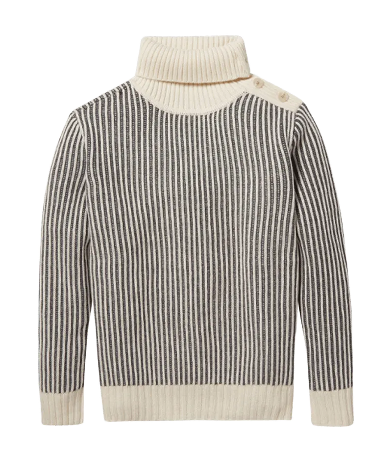 The Luxe Cashmere Blend Two-Tone Button Neck Sweater