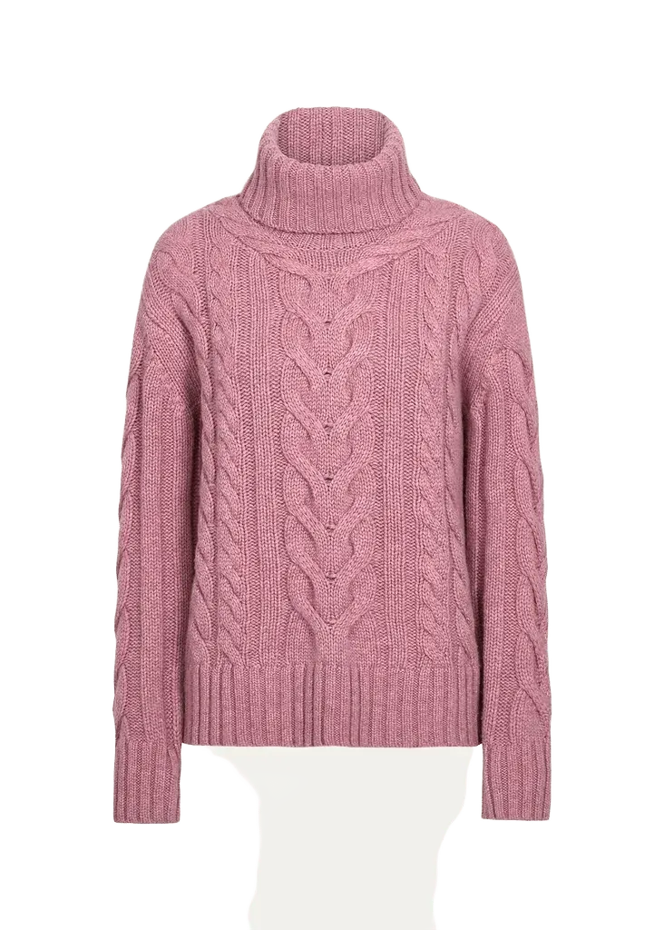 Cashmere Turtleneck Cable-Knit Sweater
