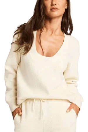 Waffle Knit Deep V in Cream