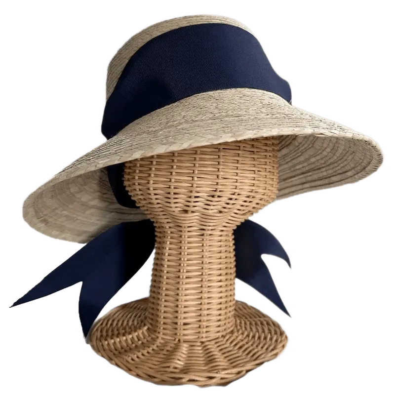 Clematis Bucket Hat - Wide & Short Navy Grosgrain Ribbon