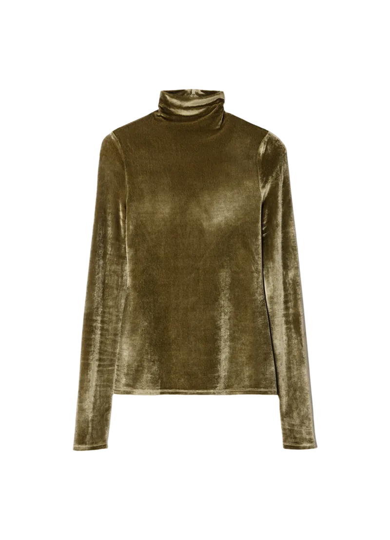 FITTED STAND-COLLAR TOP IN VELVET JERSEY