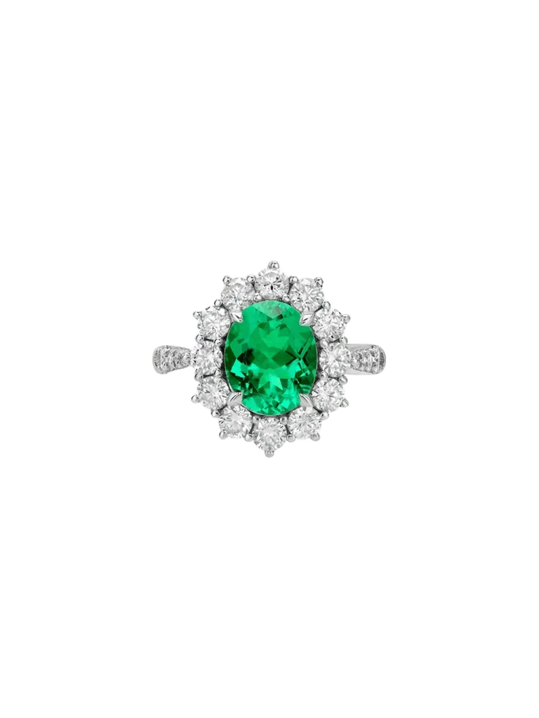 PETITE SPENCER RING IN LAB EMERALD AND MOISSANITE, STERLING SILVER