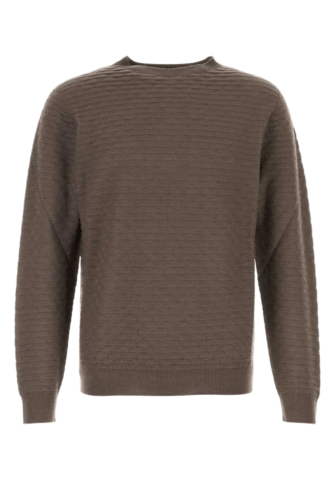 Giorgio Armani Virgin Wool Ribbed Crewneck Sweater — Brown