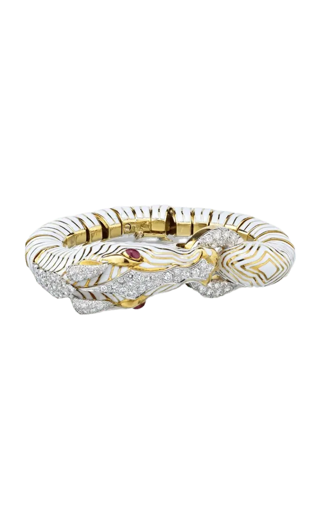 David Webb Platinum & 18K Yellow Gold Zebra Enamel Diamond Bracelet