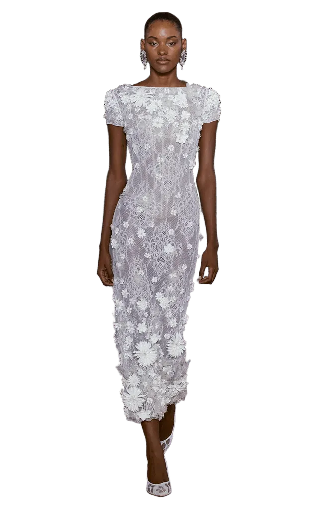 Floral Lace Silk-Blend Midi Dress