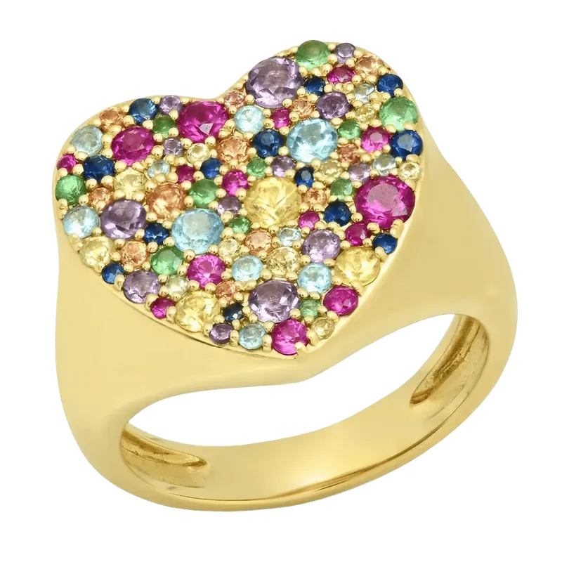 Multi Colored Heart Signet Ring
