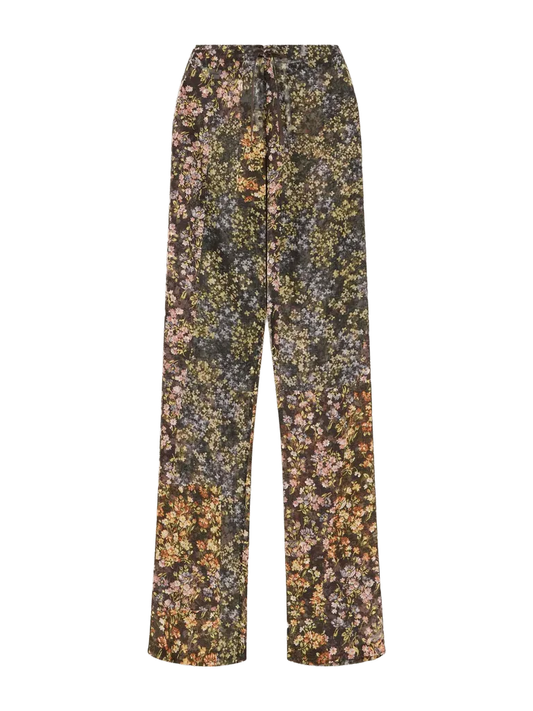 Floral-print fil coupé organza straight-leg pants