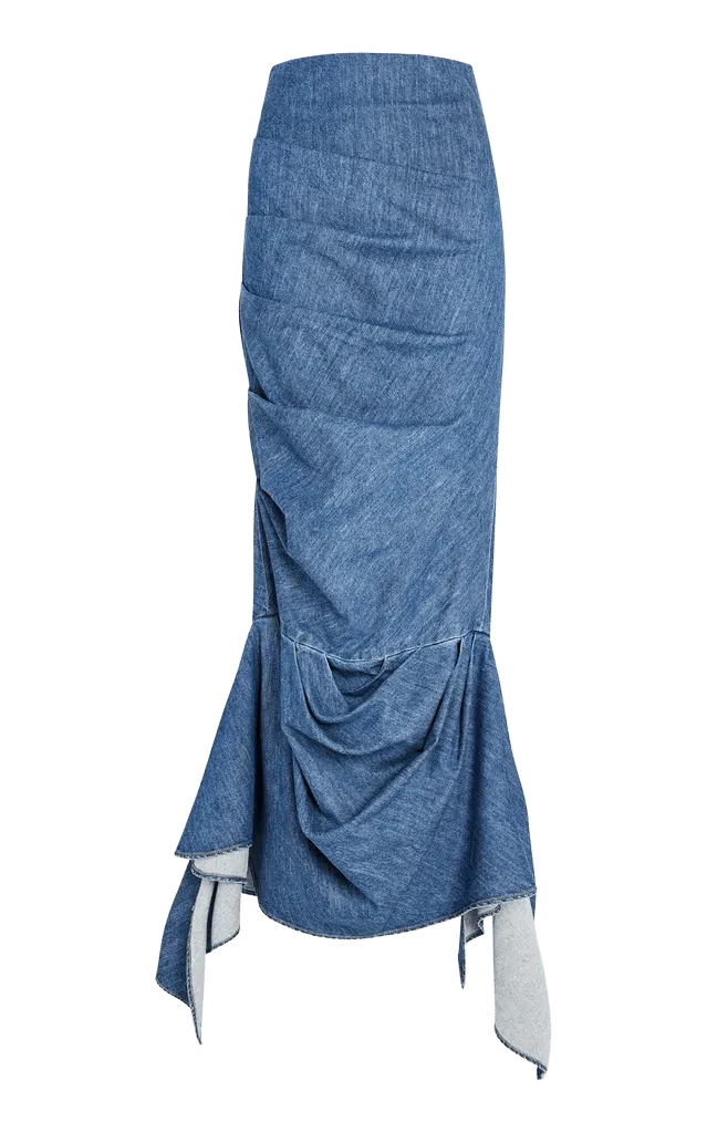 Draped Denim Maxi Skirt