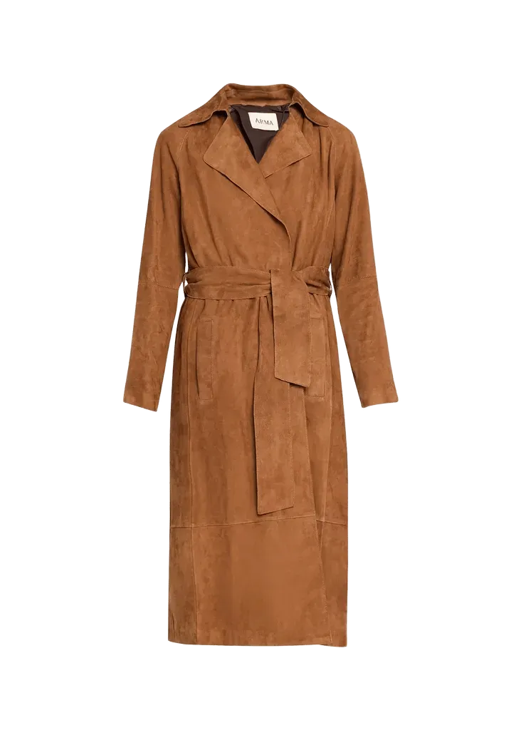 Yava Wrap-Front Lambskin Suede Coat