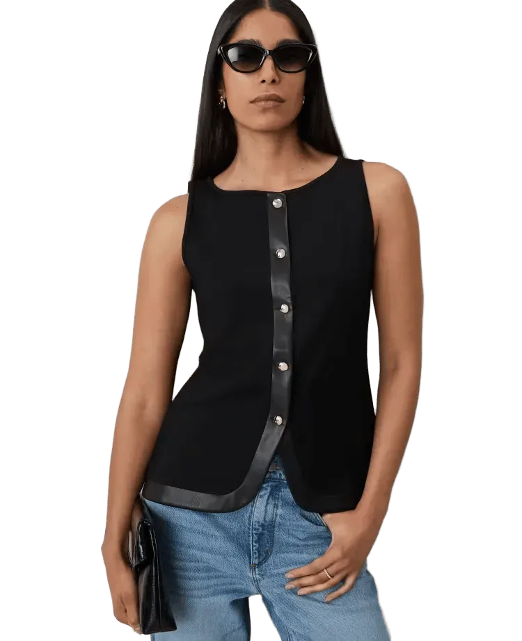 Faux Leather Trim Tank Top