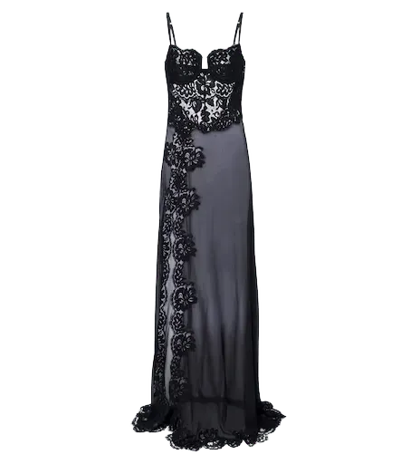 Lace-trimmed silk and and cotton-blend gown