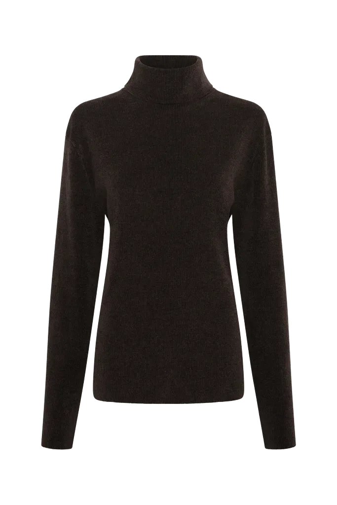 Almoner Knit Turtleneck Sweater in Chocolate Silk