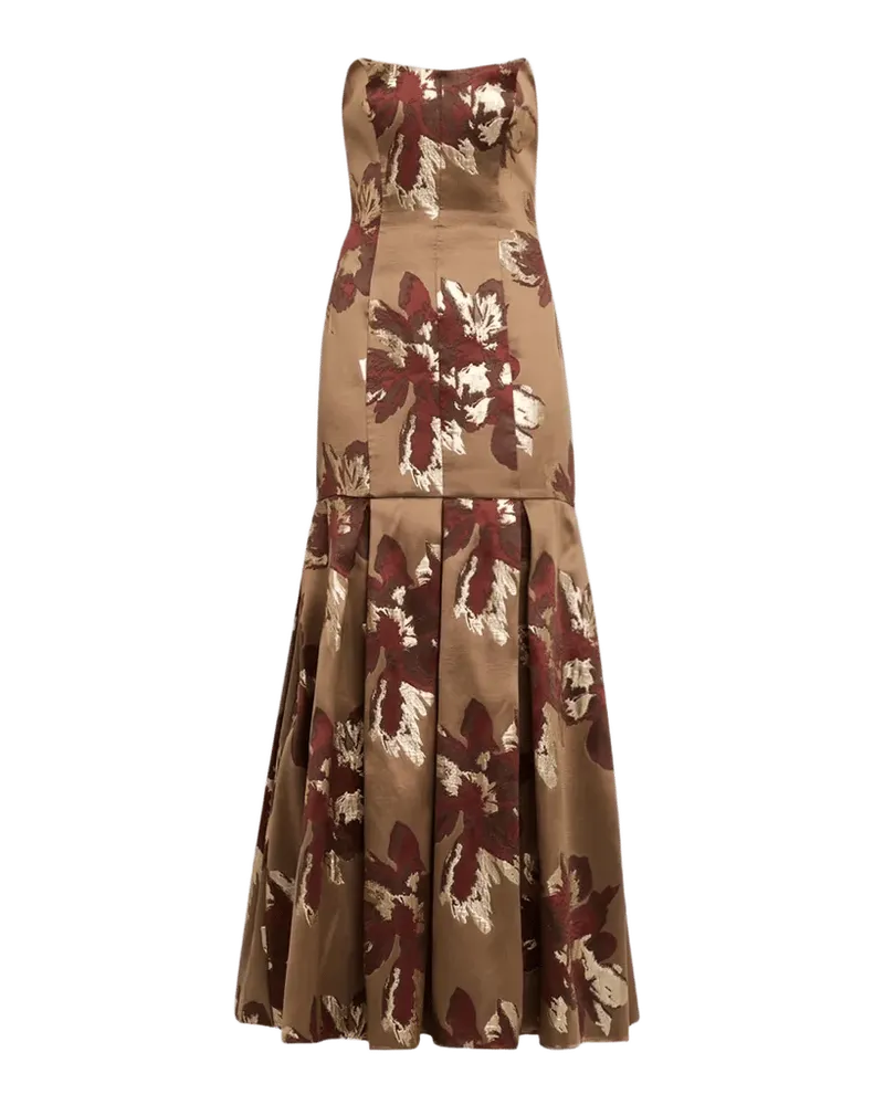 Pleated Metallic Floral Jacquard Mermaid Gown