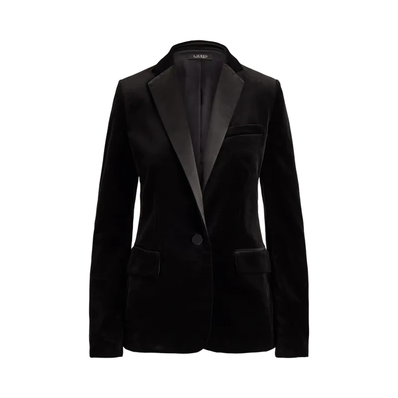 Satin-Trim Stretch Velvet Blazer