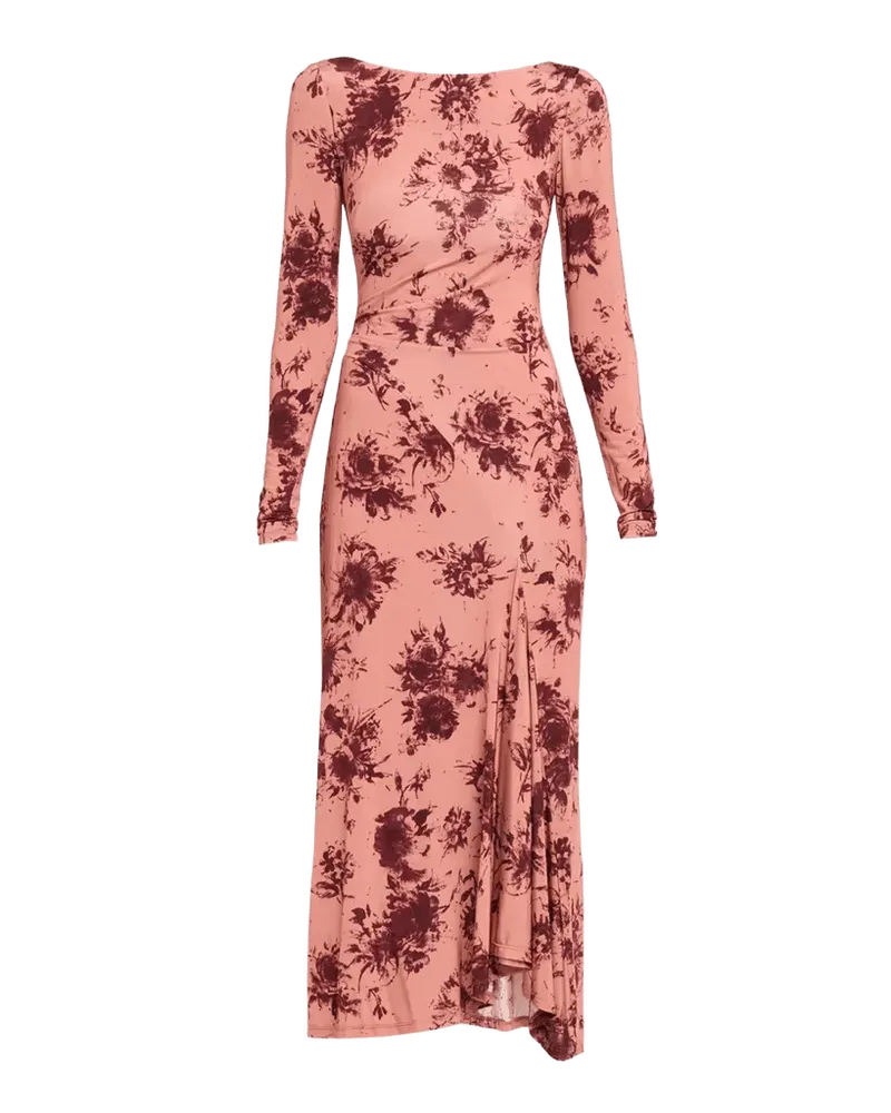 Floral Printed Jersey Long-Sleeve Midi Dress