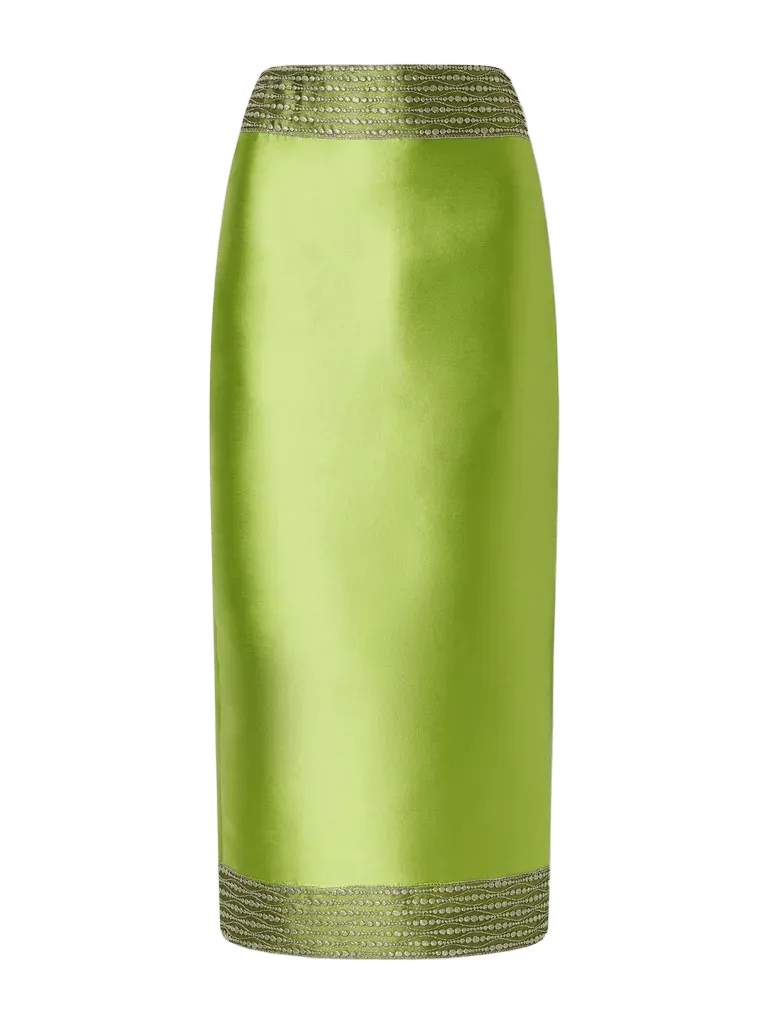Monica embroidered satin midi skirt