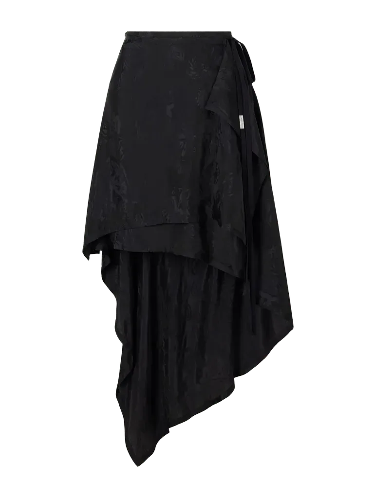 Birit paisley-jacquard satin asymmetric wrap midi skirt