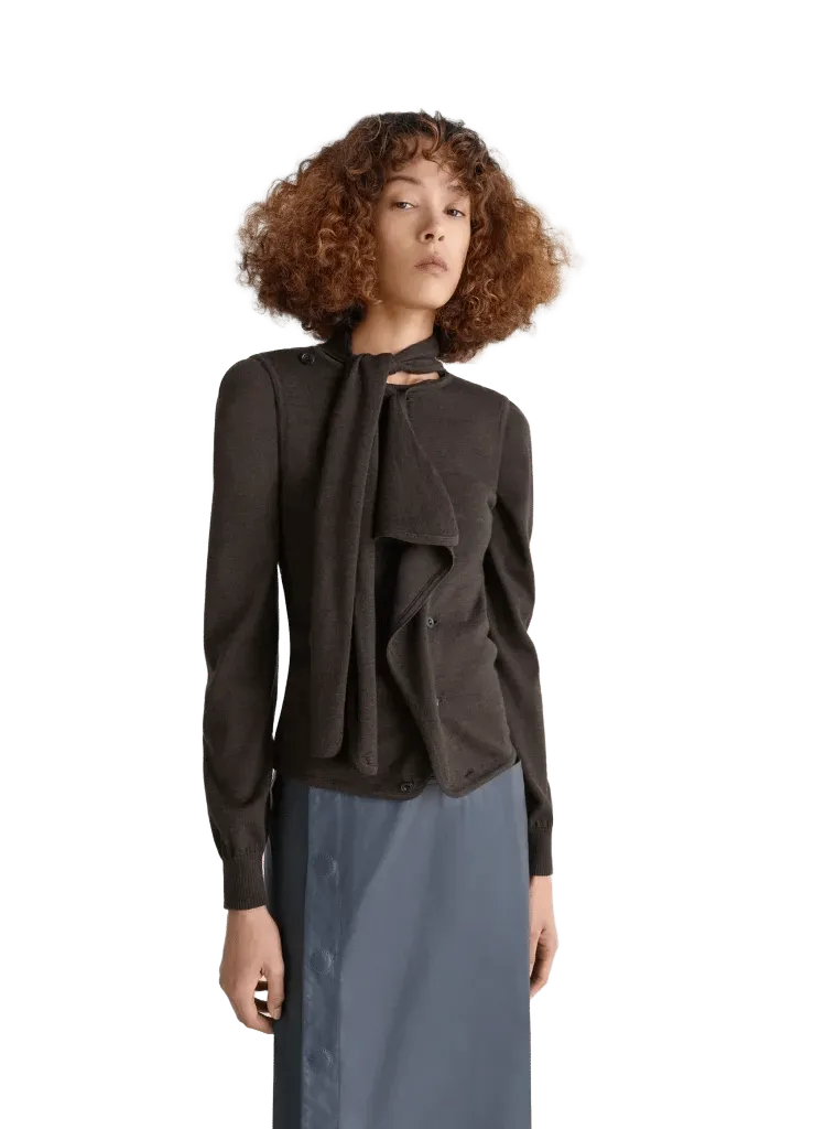 ASYMMETRICAL SLEEVELESS CARDIGAN IN MERINO BLEND