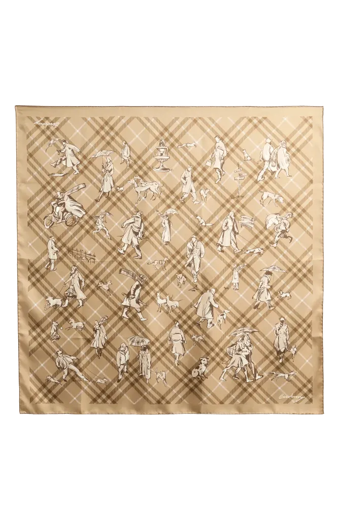 Check & Paws on Parade Print Square Silk Twill Scarf
