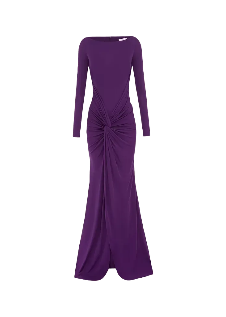 Long-Sleeve Twisted Jersey Gown