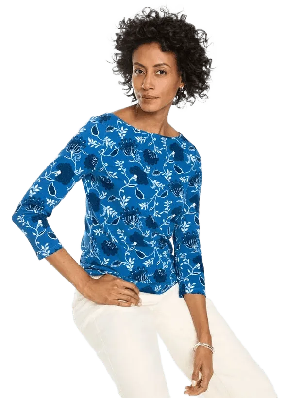 Bateau Neck Tee - Folk Floral