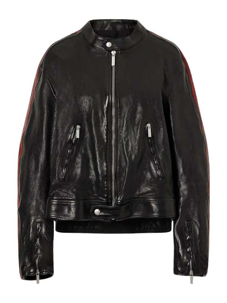Biker Web-trimmed full-grain leather jacket