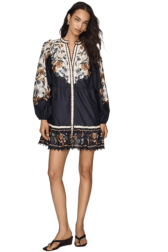 Farm Rio Golden Nature Cotton Mini Dress