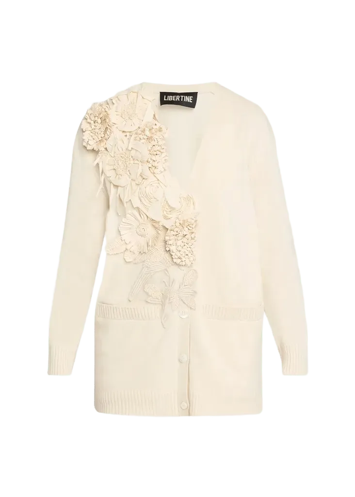 Fabric Flowers Oversized Cardigan