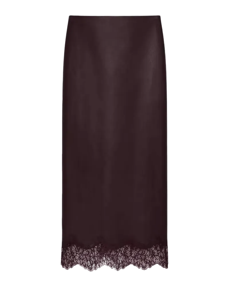 Sonja Faux Leather Lace-Trimmed Midi Skirt