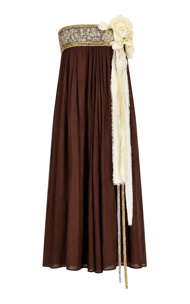 Silk-Blend Strapless Chiffon Midi Dress