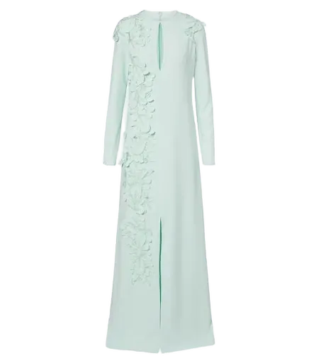 Verana embellished floral-appliqué crêpe gown